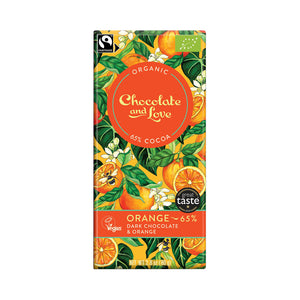 Chocolate & Love 65% Dark Chocolate with Orange, Organic Fairtrade 80g